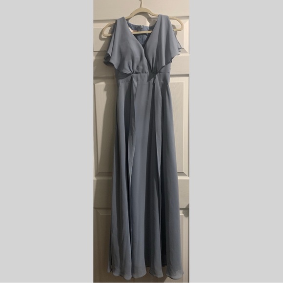 JJ’s House Dusty Blue Chiffon Bridesmaids Dress - Picture 4 of 7